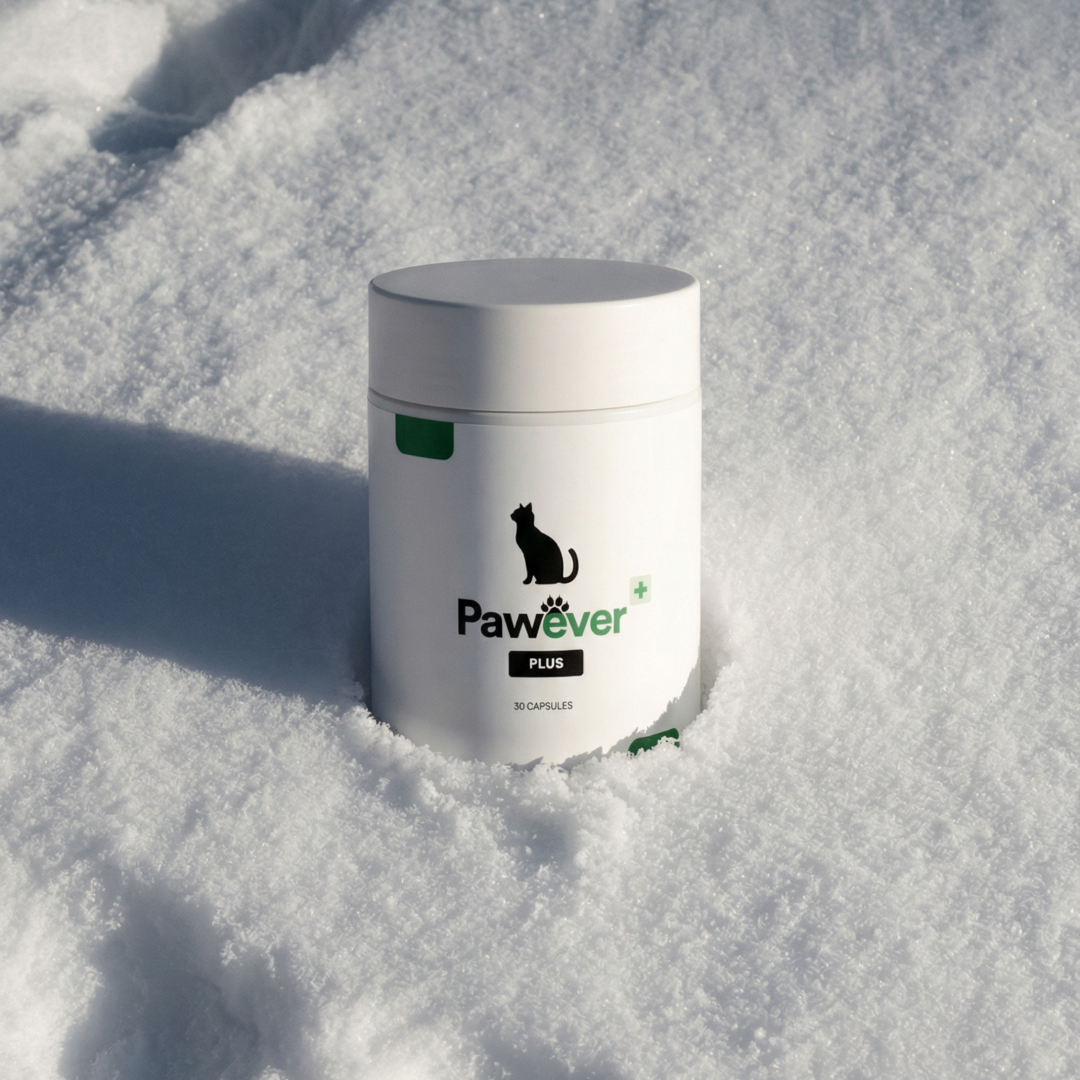Pawever product container in the snow